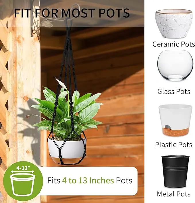 35 Inch Macrame Plant Hanger - Fits 4-13 Inch Pots, Supports Up to 22lbs, Sturdy Hanging Planter Holder for Indoor Outdoor, Boho Home Decor, 2 Pack, Black (POTS NOT Included) by GreenHaven Gardens