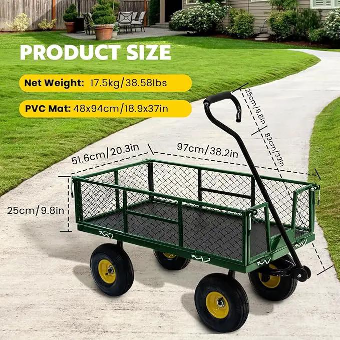 Steel Garden Cart, 2-in-1 Heavy Duty Utility Wagon 900 LBS Capacity Carts with Removable Mesh Sides to Convert into Flatbed, 240° U-Turn 10" Pneumatic Tires Garden Wagon for Lawn Camping Farm Yard by GreenHaven Gardens