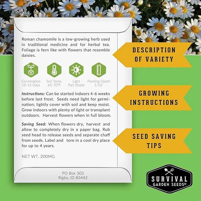 Survival Garden Seeds 10 Flower Collection - Four O’Clock, Chamomile, Shasta Daisy, Purple Coneflower, Marigold, Morning Glory, Nasturtium, Snapdragon, Sunflower, Zinnia - Non-GMO Heirloom Varieties by GreenHaven Gardens