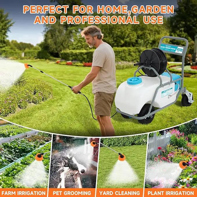 16 Gallon Battery Powered Sprayer,90 PSI Electric Pump,6 Hours Long Battery Life,12V 8Ah Battery,Adjustable HD Wand and 10 Nozzles,Portable Sprayer with Wheels for Lawn & Garden Spraying, Cleaning by GreenHaven Gardens