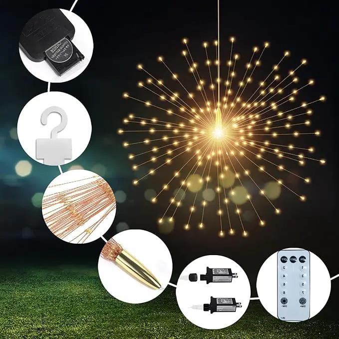 5 Pcs 1000 LED Plug-in Starburst Sphere Lights, Firework 8 Modes Dimmable Remote Control Waterproof Hanging Fairy, Copper Wire for Patio Party Tent Christmas (Warm White) by GreenHaven Gardens