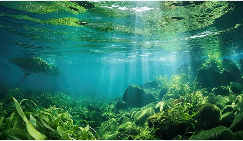 Under The Sea Fish Tank Background Aquatic Plants Deep Sea Aquarium Background Underwater Sunray Rock with Moss Terrarium Backgrounds Deep Ocean Floor Tropical Fish Tank Backgrounds 48x20in by GreenHaven Gardens