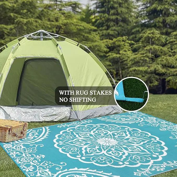 Pauwer Waterproof Outdoor Rug 9x12, Reversible Plastic Straw Patio Camping Rug, Indoor Outdoor RV Mat Carpet for Deck, Camper, Porch, Balcony, Backyard, Picnic, Boho Teal by GreenHaven Gardens