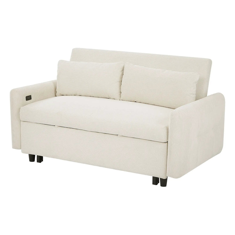 Pull-Out 2 Seat Modern Sleeper Sofa With 2 Throw Pillows And USB Ports by HouseOfZazla