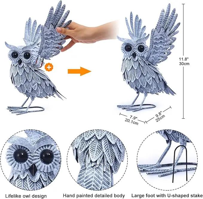 Nacome Owl Garden Decor Metal Yard: Art Outdoor Sculptures & Statues Large Bird Ornaments for Patio Balcony Front Backyard - Gifts for Grandma Mom(Gray) by GreenHaven Gardens