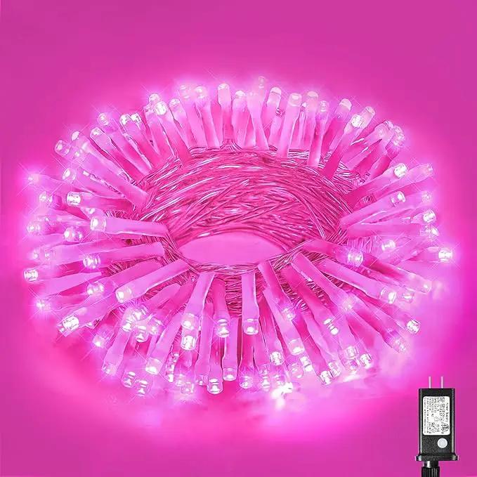 100 LED Pink String Lights, 33ft Pink Christmas Lights Outdoor 8 Modes Clear Wire, Plug in Waterproof Twinkle Fairy Lights for Bedroom Indoor Wedding Christmas Decorations by GreenHaven Gardens