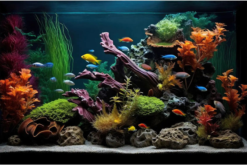 Aquarium Background Lush Aquatic Colorful Plants Terrarium Background Redwood Root Coral Reef Jungle Style Fish Tank Background Amazing Underwater View Aquarium Backdrop Wallpaper Poster Vinyl 36x20in by GreenHaven Gardens