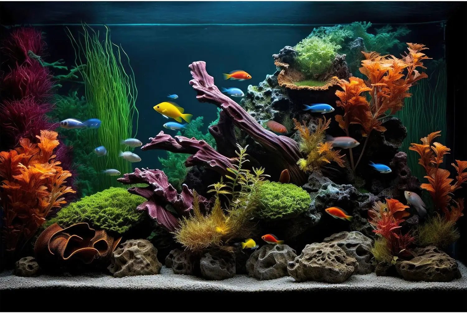 Aquarium Background Lush Aquatic Colorful Plants Terrarium Background Redwood Root Coral Reef Jungle Style Fish Tank Background Amazing Underwater View Aquarium Backdrop Wallpaper Poster Vinyl 72x24in by GreenHaven Gardens