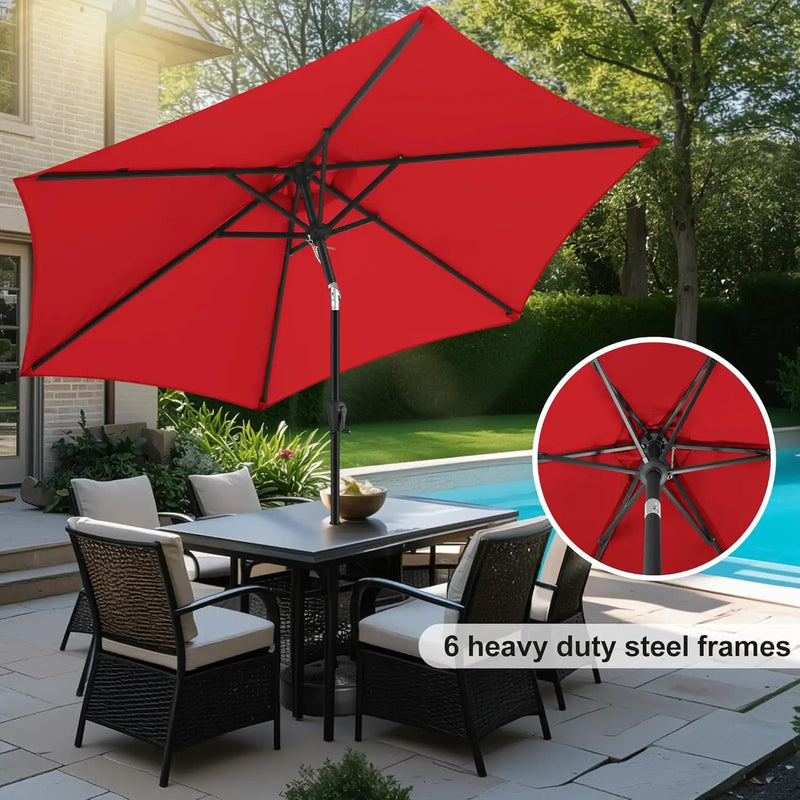 FLAME&SHADE 10ft Patio Umbrella - Outdoor Umbrella with 6 Sturdy Ribs, Push Button Tilt and Crank, UV Protection Table Market Umbrella for Pool, Porch，Garden, Deck, Backyard (Red) by GreenHaven Gardens