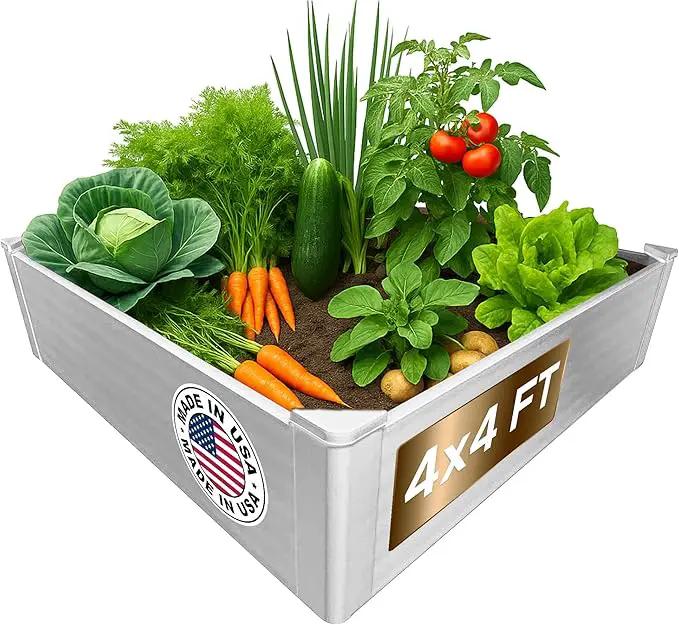 Raised Garden Bed - 4x4 ft Planter Box - White HDPE - No Tools Needed - DIY Kit for Urban Gardening, Flowers, Herbs & Vegetables - Made in The USA by GreenHaven Gardens