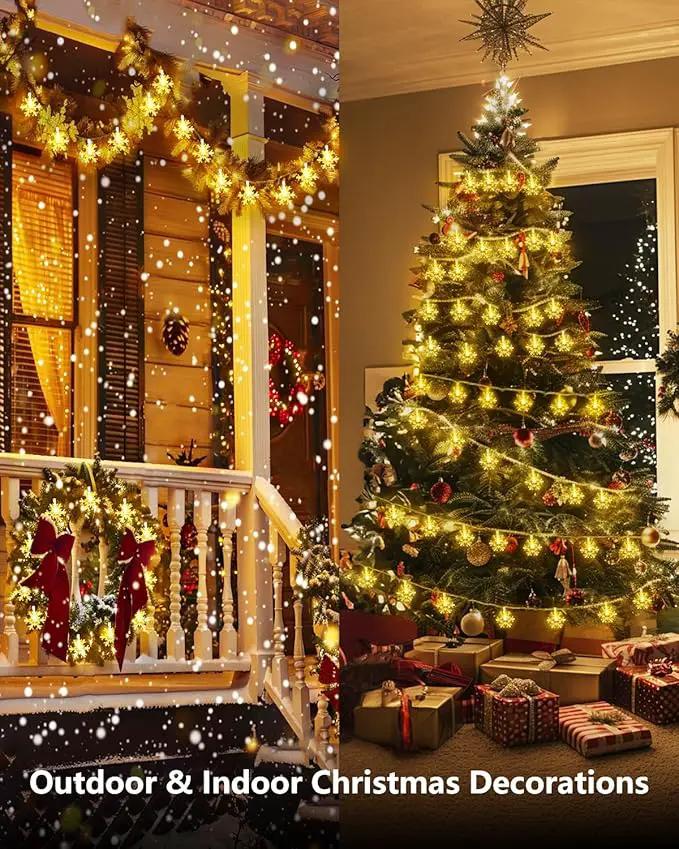 Brightown Solar Christmas Snowflake String Lights, 72FT 200 LED Outdoor Waterproof Fairy Lights with 8 Lighting Modes for Wedding, Party, Tree, Room, Garden, Patio, Yard, Home, Warm White by GreenHaven Gardens