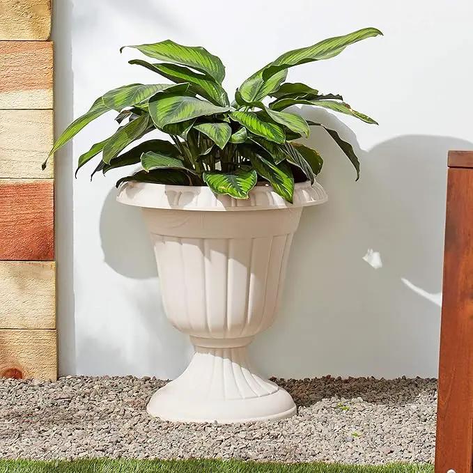 PL10BG Classic Traditional Plastic Urn Planter Indoor/Outdoor 15" x 13", Beige by GreenHaven Gardens
