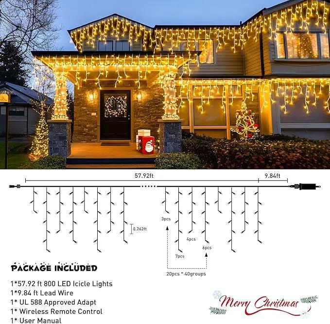 JMEXSUSS 800 LED Icicle Lights for Outside, Icicle Christmas Lights Outdoor, Warm White Christmas Lights for House Holiday Party Wedding Christmas Decorations by GreenHaven Gardens