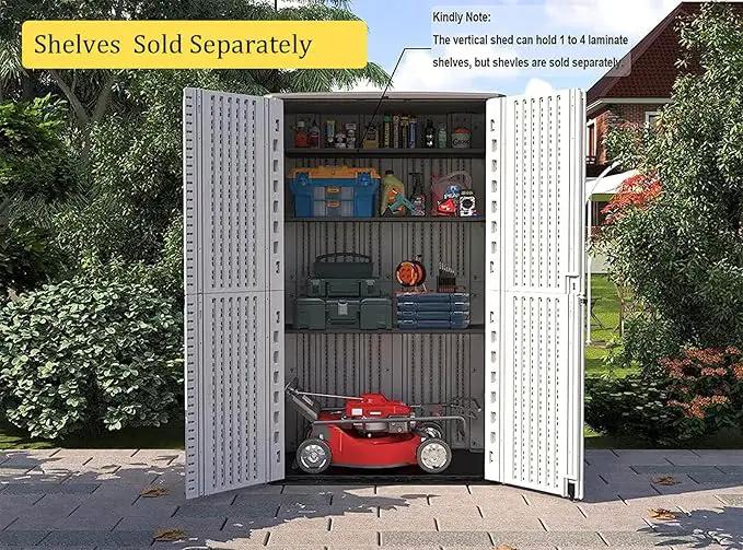 HOMSPARK Storage Shed Weather Resistance, Multi-Purpose Outdoor Storage Cabinet for Backyards and Patios, Horizontal Storage Shed for Lawnmower, Patio Accessories (White, Tall - 53 cu.ft) by GreenHaven Gardens