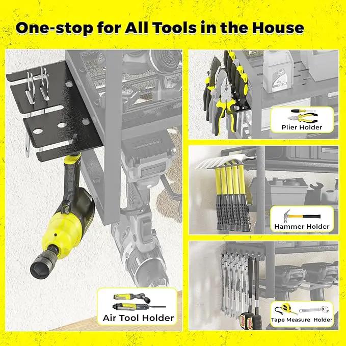 KAFAHOM Power Tool Organizer with Charging Station.Garage 8 Drill Holder Built in 8 Outlets Power Strip,Tool Storage Shelf Wall Mount,Tool Battery Organizer with Screwdriver/Hammer/Air Tool Rack by GreenHaven Gardens
