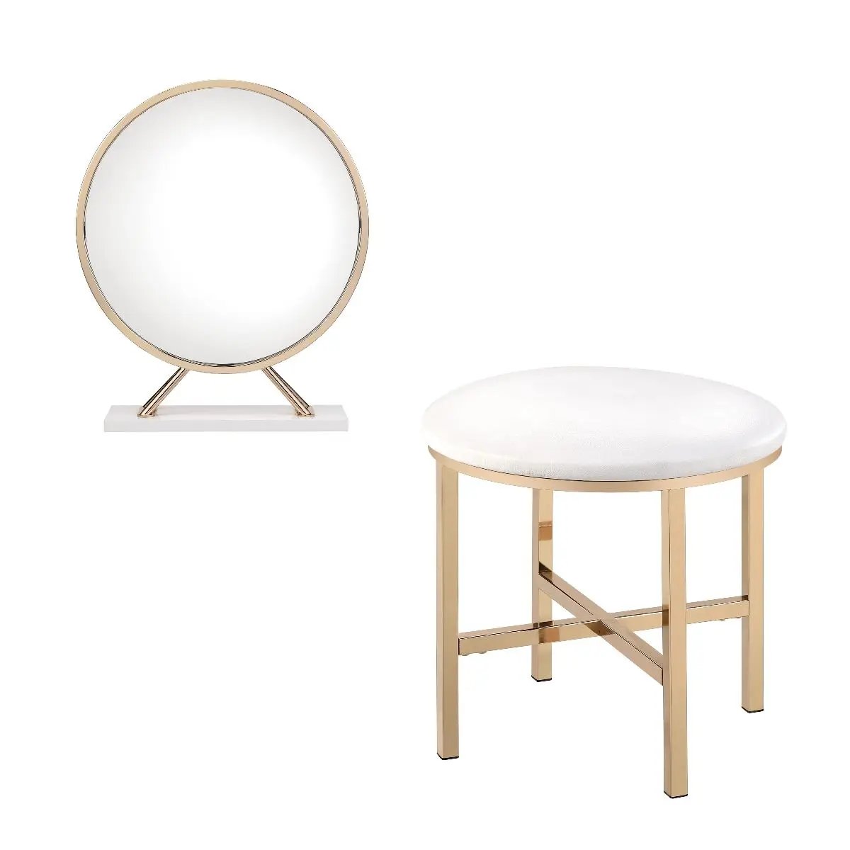 Midriaks - Mirror & Stool - Synthetic Leather , White & Gold by Unique Piece Furniture