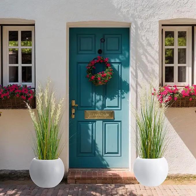 13.5 H x 17" Dia (12" Pot Opening) Round Fiberstone Planter with Drainage Hole, White, Indoor/Outdoor Large Plant Pot for Home Patio Garden, Ideal for Large Plants by GreenHaven Gardens