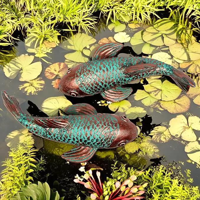 Garden Statues,Koi Fish Decor,Set of 2 Antique Koi Fish Garden Statue,Fish Sculpture Garden for Outdoors,Patio Decor,Backyard and Home Kitchen Decoration,Gardening Gifts for Mom Women Grandma by GreenHaven Gardens