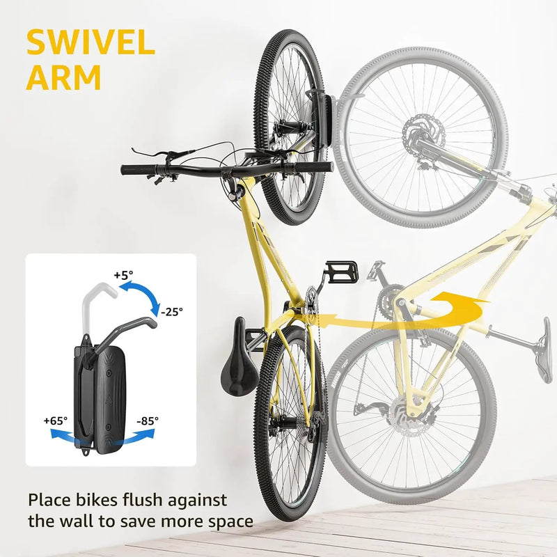 monTEK Swivel Bike Wall Mount – 2 Pack Garage Bike Hanger & Space-Saving Vertical Bike Rack for Garage & Apartment, Sturdy Bike Storage Hook Holds 66 lbs, Easy Installation & Scratch-Proof Design by GreenHaven Gardens