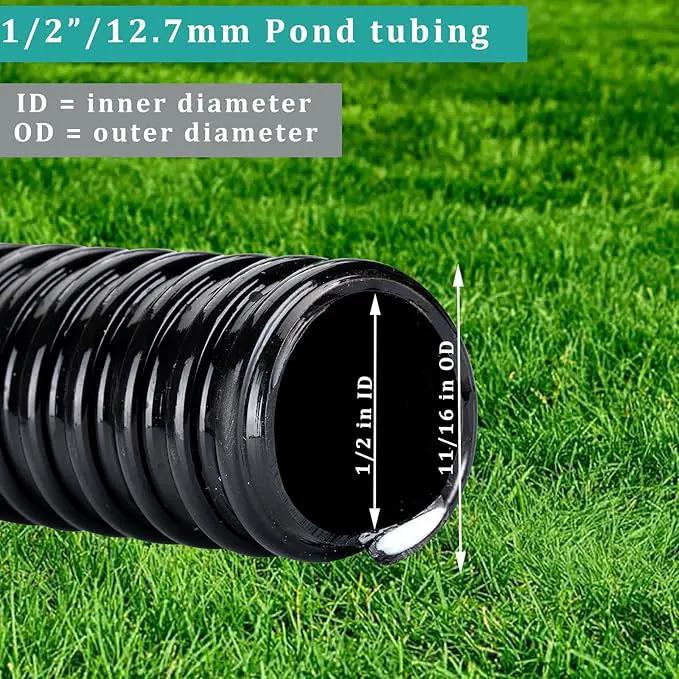 Pond Tubing ID 1/2” × 20ft Black Corrugated Flexible Reinforced Waterfall Pond Tube Sump Pump Hose, Non-toxic & Kinkproof (20 ft, 1/2" ID) by GreenHaven Gardens