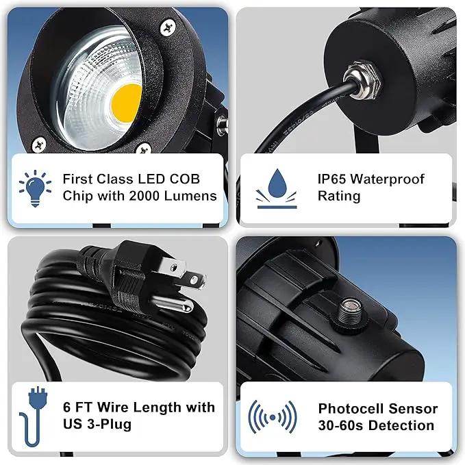 SUNVIE Outdoor LED Spotlight with Dusk to Dawn Photocell Light Sensor 20W Landscape Lights 120V AC 3000K Warm White Waterproof Landscape Spotlights for Yard Tree Flag Garden Decor 6 FT Cord(2 Pack) by GreenHaven Gardens