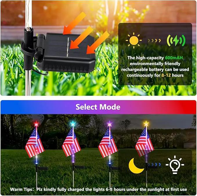 July 4th Decorative Solar American Flag Lights July 4th Solar Patriotic Flag Lights, 2 Modes Garden Pile Lights LED Landscape Lights Street Lights (Color Change), XY-T001 by GreenHaven Gardens