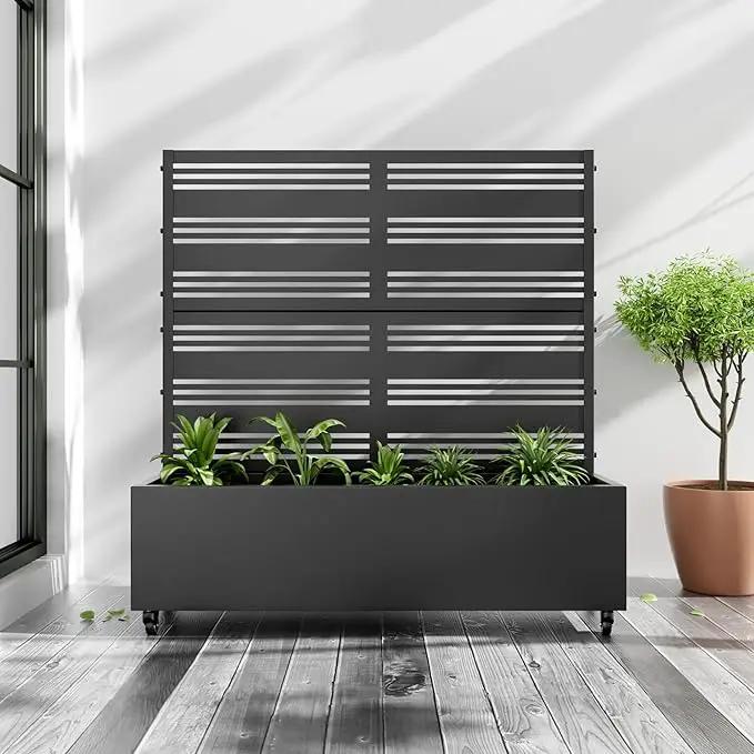 Casaphoria Metal Raised Garden Bed with Trellis and Wheels, 47"x47"x16" Planter Box for Climbing Plants, Vegetables & Vines, Features Drainage Holes and Privacy Screen (Black-Harold) by GreenHaven Gardens