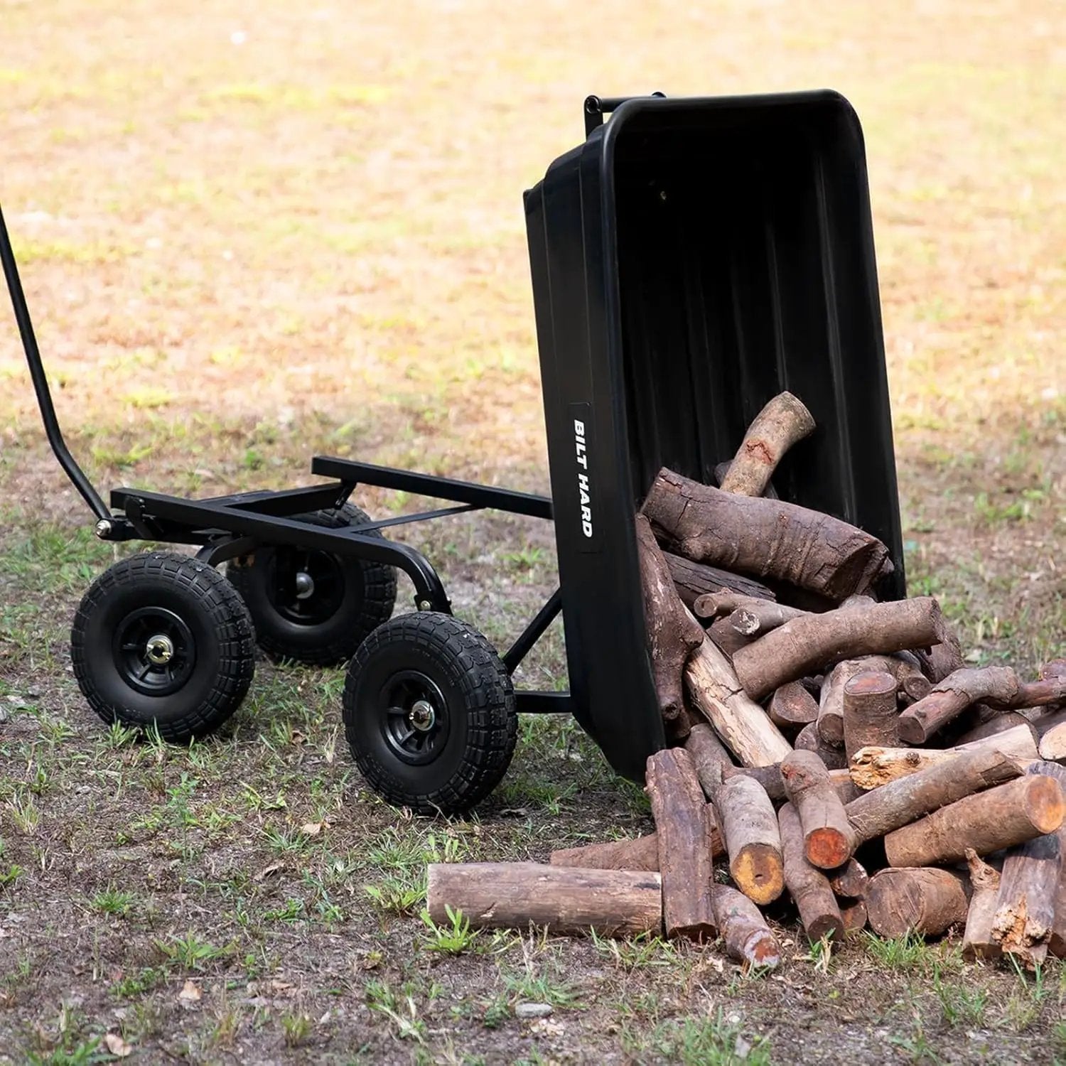 BILT HARD Poly Garden Dump Cart 600 lbs with No Flat Tires, Quick Release, 4 Cu Ft Dump Wagon Heavy Duty for Yard, Outdoor by GreenHaven Gardens