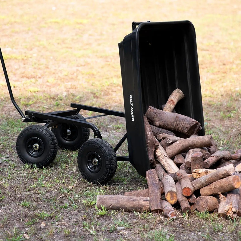 BILT HARD Poly Garden Dump Cart 600 lbs with No Flat Tires, Quick Release, 4 Cu Ft Dump Wagon Heavy Duty for Yard, Outdoor by GreenHaven Gardens