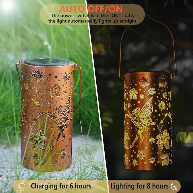 Fairy Solar Lanterns Outdoor Hanging Maple Leaf Decor Lantern,Waterproof Hollow Out Metal Decorative Garden Light,Graceful Decoration for Patio,Landscape,Walkway,Festival by GreenHaven Gardens
