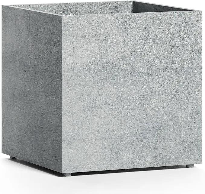 Reglito Cube Planter – Fiberglass Indoor/Outdoor and Weather-Resistant Large Planter (Concrete Stone, 23.6" L x 23.6" W x 24.2" H) by GreenHaven Gardens