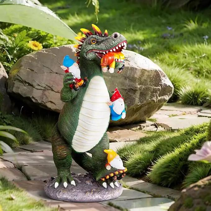 Dinosaur Eating Gnomes Garden Decor Statue - Funny Dinosaur Gnome Massacre Outdoor Decor for Yard, Patio, Lawn Ornaments - Garden Gifts for Mothers Day, Housewarming, Festival by GreenHaven Gardens