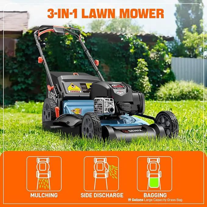 SENIX LSSG-H2 22-Inch Self Propelled Gas Lawn Mower with 163 cc 4-Cycle Engine, 3-in-1 Rear Wheel Drive Variable Speed Lawnmower, 6-Position Height Adjustment by GreenHaven Gardens