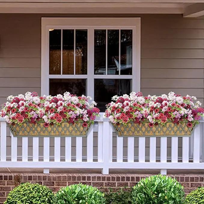 4 Pack 24 Inch Window Boxes Planters Railing Planter Box with Adjustable Brackets for Porch Fence Patio Balcony Hanging Flower Baskets with Coco Liners for Outdoor Garden Decor - Grey by GreenHaven Gardens