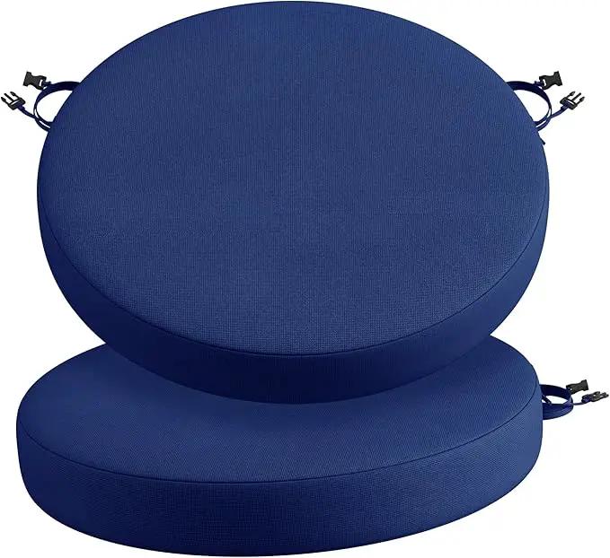 Codi Round Outdoor Chair Cushions 15 Inch, Patio Bistro Cushion Set of 2, Waterproof with Adjustable Straps, Navy 15x15'' by GreenHaven Gardens