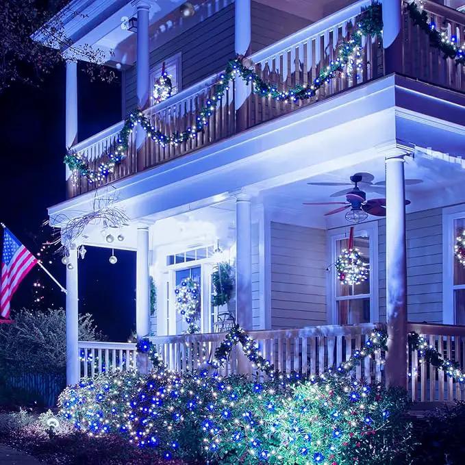 JMEXSUSS 2 Pack Blue and White Solar Christmas Lights, Each 33FT 100 LED Solar String Lights Outdoor Waterproof, 8 Modes Mini Fairy Lights for Outside Yard Patio Christmas Decorations by GreenHaven Gardens