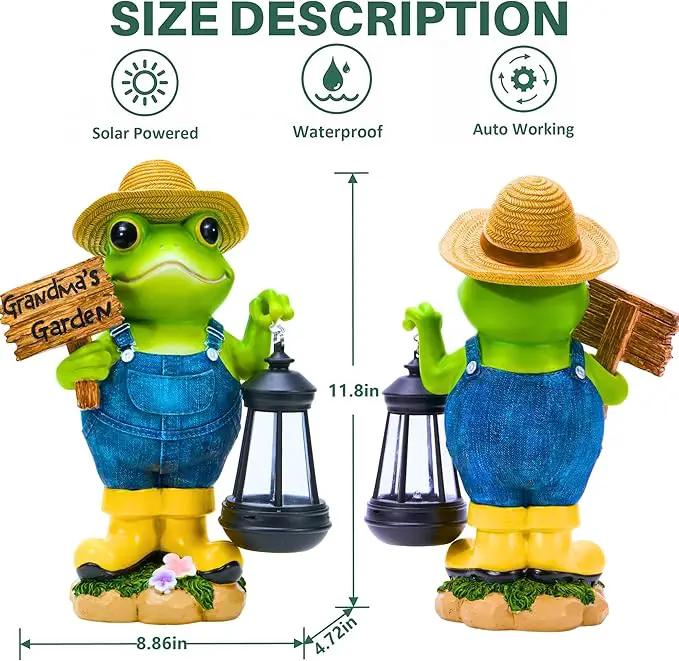 Frog Garden Statue with Solar Light, Gardener Frog Decoration with Solar Lantern Light for Home, Outdoor, Garden, Patio and Yard Decor, Best Gifts for Mom/Grandma, Grandma's Garden by GreenHaven Gardens