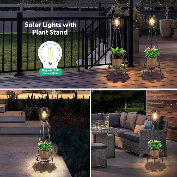 2 Pack Solar Lights Outdoor with Plant Stands, Solar Floor Lamp with LED Edison Bulbs for Garden Yard Pathway Driveway Front/Back Porch Decoration by GreenHaven Gardens
