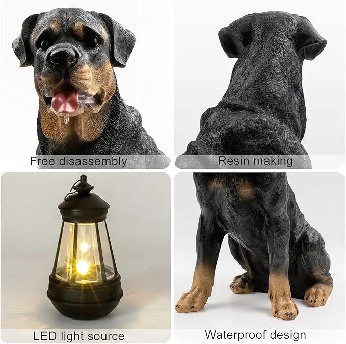Notakia Resin Dog Rottweiler Statues and Sculptures with Solar Led Home Garden Decoration Windproof Lamp Outdoor Lighting Decor (Rottweiler &LED) by GreenHaven Gardens