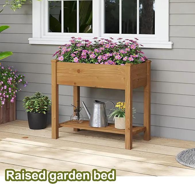 GHWIE Raised Garden Bed with Legs, Elevated Wood Planter Box for Vegetables, Flowers, Patio, Balcony, with Liner by GreenHaven Gardens