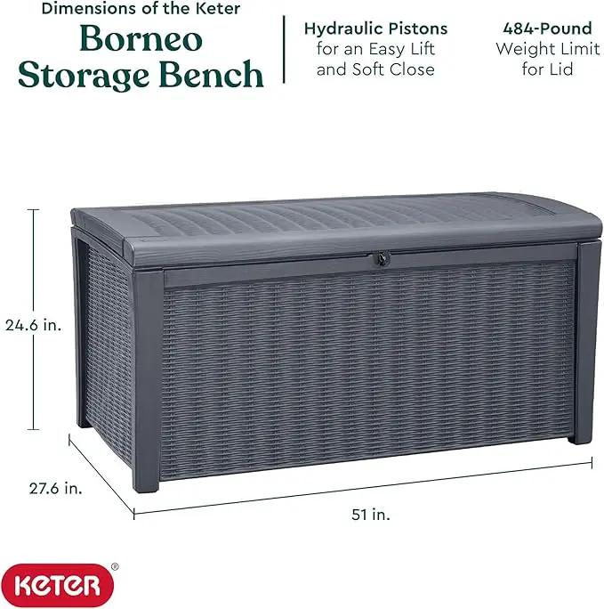 Keter Outdoor Storage Deck Box for Patio, Backyard & Garden, Borneo, 110 Gal, Grey - Lockable, Organizing, and Waterproof Plastic Container Bench by GreenHaven Gardens