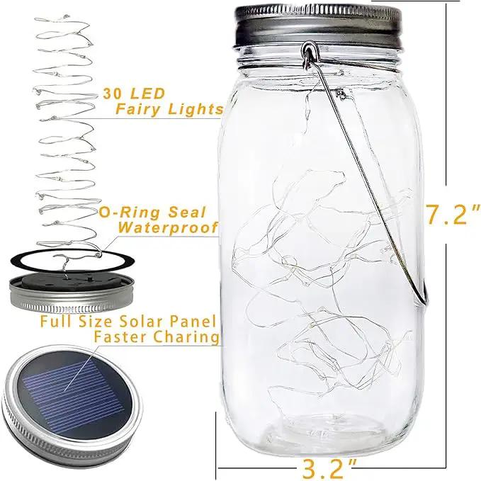Solar Mason Jar Lights 30 Led,6 Pack Large-Size Solar Hanging Glass Jar Starry Fairy Lights,Solar Lanterns for Outdoor Patio Party Garden Decor Lights (Jars and Handles Included) by GreenHaven Gardens