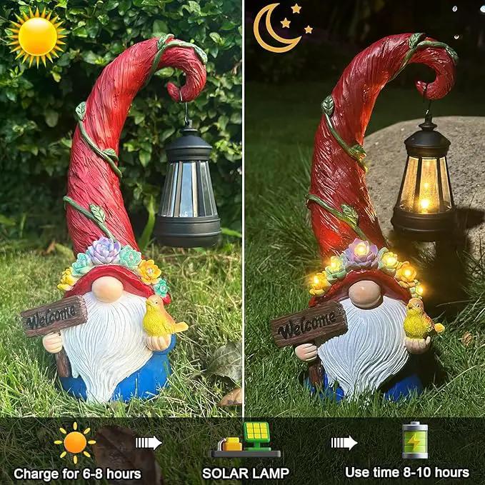 Gnome Garden Decor Statue Solar Lights Outdoor Decor with Succulent and 6 LED Lights,for Balcony,Garden,Patio,Yard,Lawn,Housewarming Birthday Gifts for Women/Mom/Grandma by GreenHaven Gardens