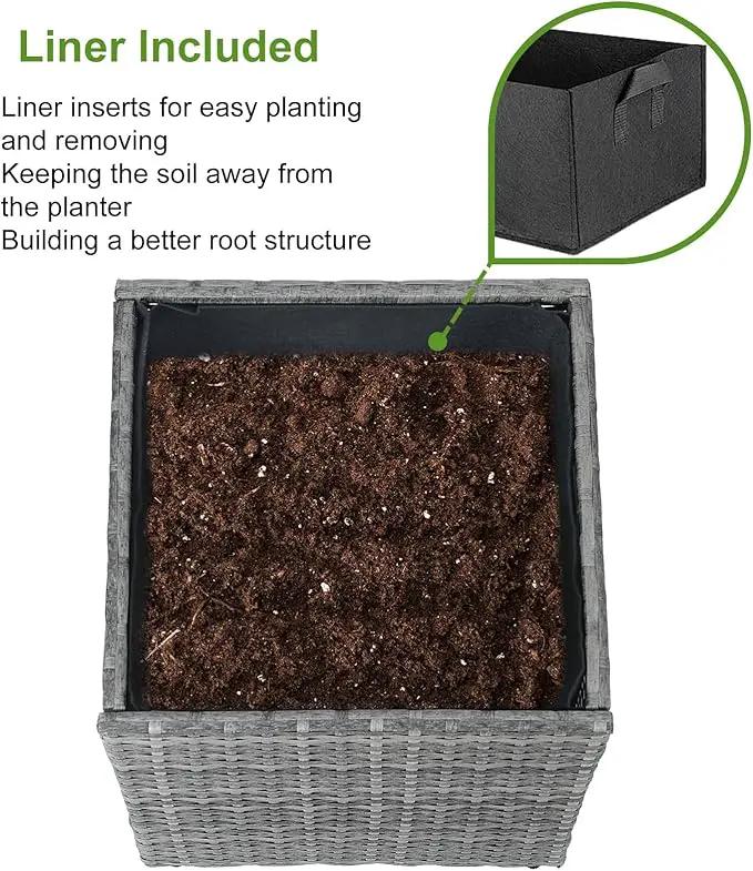 LEWIS&WAYNE Large Square Planter Box Handmade Wicker Tall Planters for Outdoor Plants with Removable Liners Modern Planter for Indoor Outdoor Garden Patio Front Porch - Gray, 17''x17''x18'' by GreenHaven Gardens