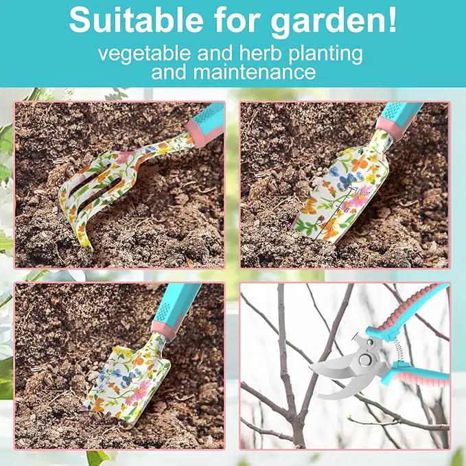 6 Pcs Garden Tool Set, Gardening Hand Tools Aluminum Alloy Starter Kit with Garden Bag, Heavy Duty Outdoor Tool Set with Ergonomic Handle, Gardening Gifts (Flower Pattern) by GreenHaven Gardens