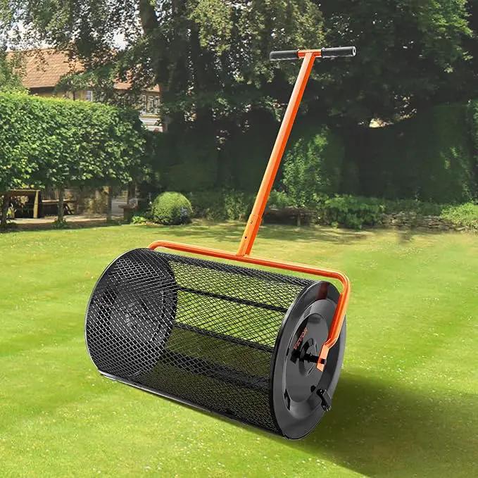 VEVOR Compost Spreader, 24.4-25.6" Height Adjustable Handle, 24" Wide, Lawn and Garden Peat Moss Roller with Side Latches, Powder Coated Steel Mesh Basket for Spreading Manure, Topsoil, Black by GreenHaven Gardens