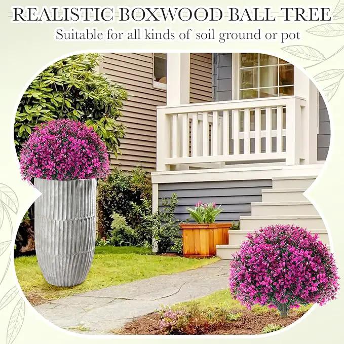 Yunlly 2 Pack 18" Artificial Boxwood Ball Bush Topiary Trees Fake Outdoor Plants, Realistic UV Resistance Faux Shrubs with Spike Greenery Topiary for Front Porch Garden Yard Patio Indoor (Fuchsia) by GreenHaven Gardens