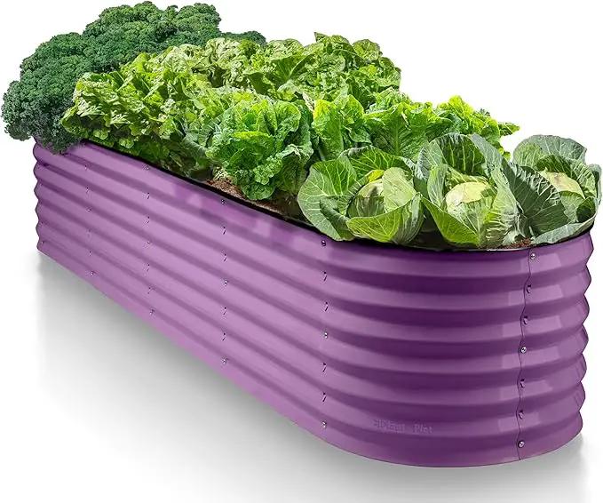 9-in-1 Galvanized Steel Raised Garden Bed // 8×2×1.5 ft Modular Planter for Gardening, Vegetables, Flowers // 18" Tall Metal Raised Garden Beds Outdoor (Purple) // Patented Design Planter Box by GreenHaven Gardens