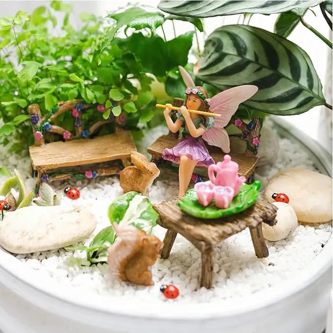 Fairy Garden Accessories Outdoor - Colorful Fairy Garden Starter Kit with a Fairy for a Garden and Miniature Furniture - 14 Piece Set by GreenHaven Gardens