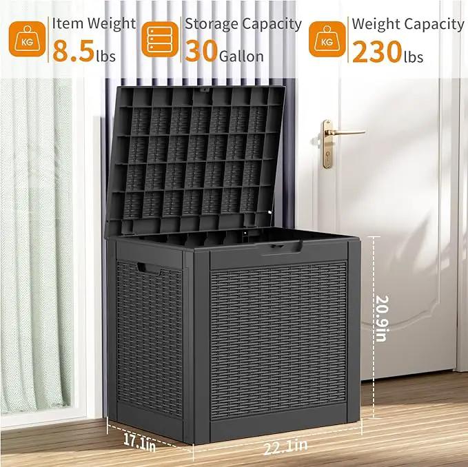 30 Gallon Resin Deck Box, Lockable Patio Outdoor Storage Box for Furniture, Garden Tools and Tools Storage, Waterproof Outside Storage Boxes - Black by GreenHaven Gardens